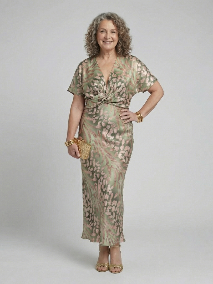 Rhea | Abstract Print Twist-Waist Midi Dress