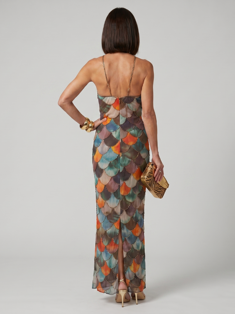 Nerissa | Fitted Scale-Pattern Maxi Dress