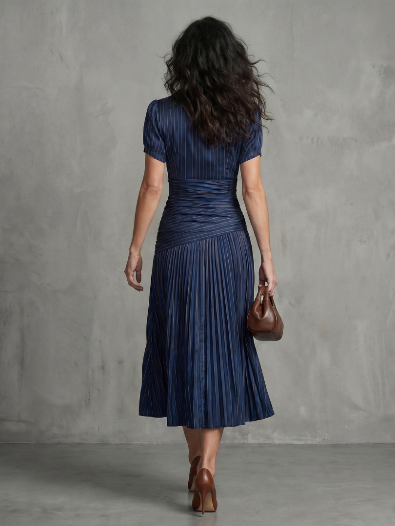 Liliana | Pleated Fine-Stripe Midi Dress
