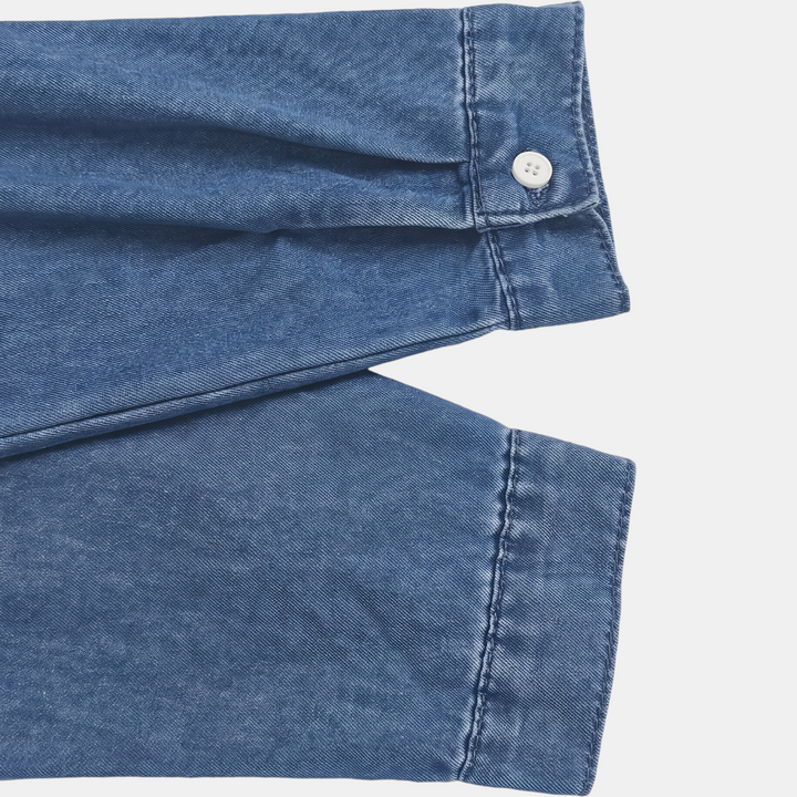 Women's Wide Leg Button Front Washed Denim Jumpsuit