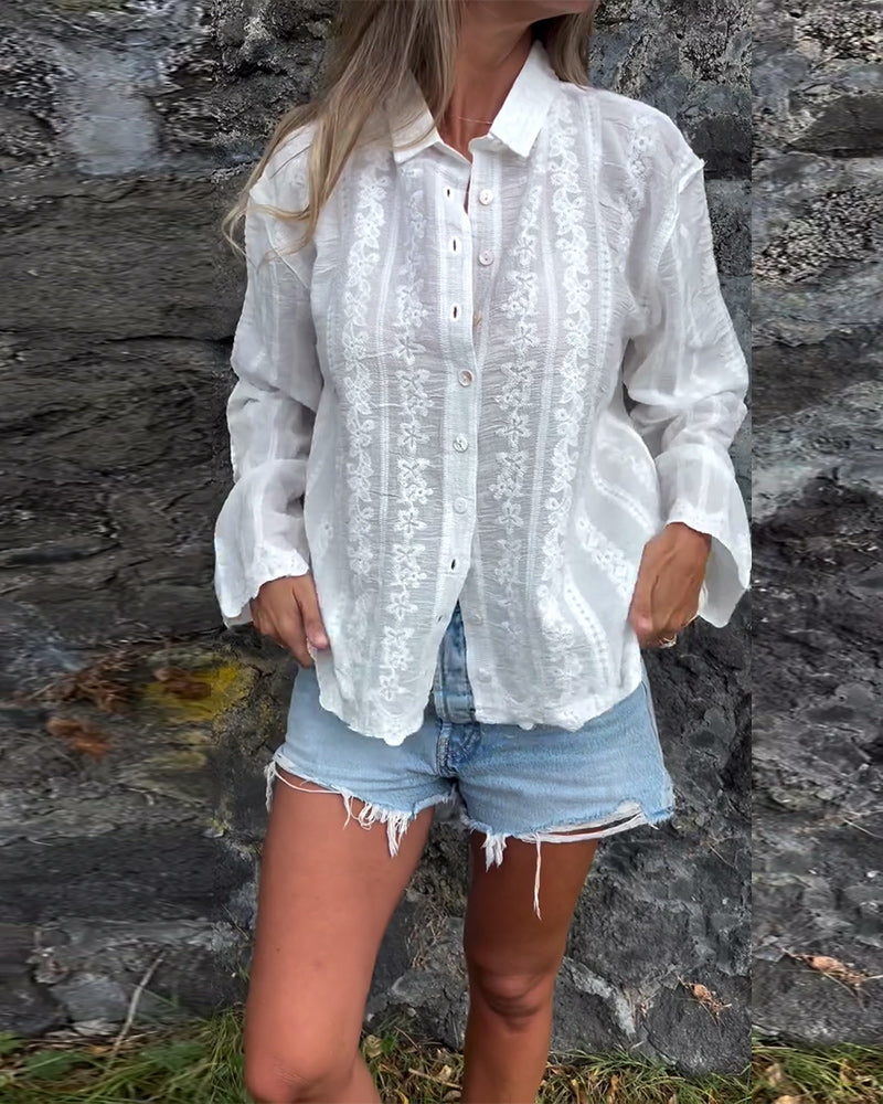 Amery – Romantic Embroidered Button-Up Blouse