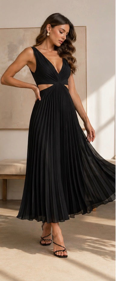 Eliana | Pleated Cutout Maxi Dress