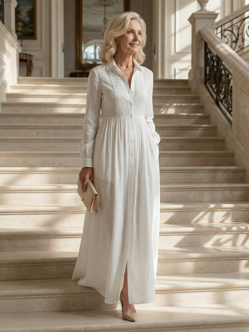 Aurora | Pleated Button-Front Maxi Dress