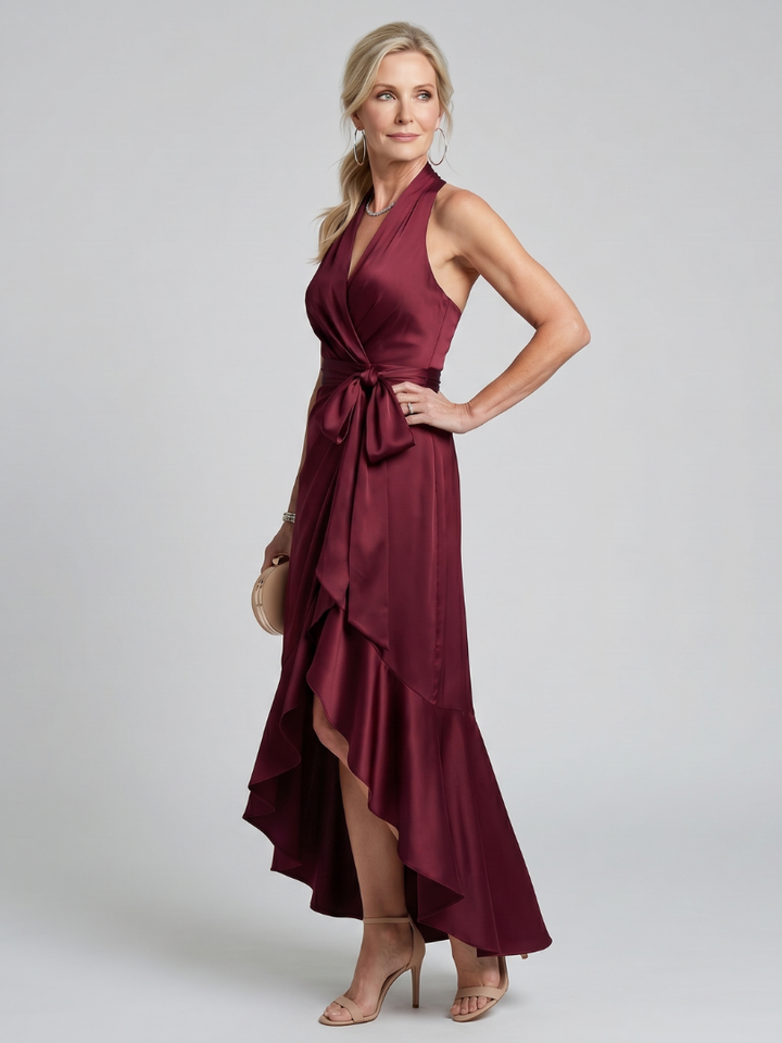 Gloria | Halter Wrap Flowing Evening Dress