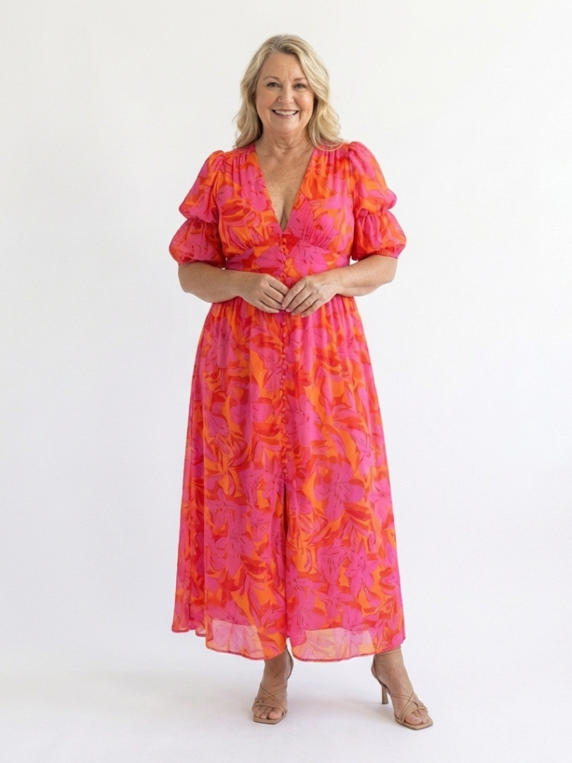 Adalyn | Floral Puff Sleeve Midi Dress