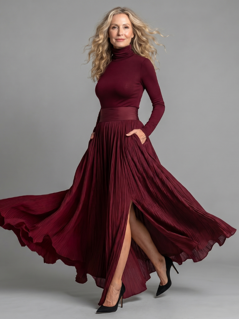 Edith | Flowing Turtleneck Midi Dress