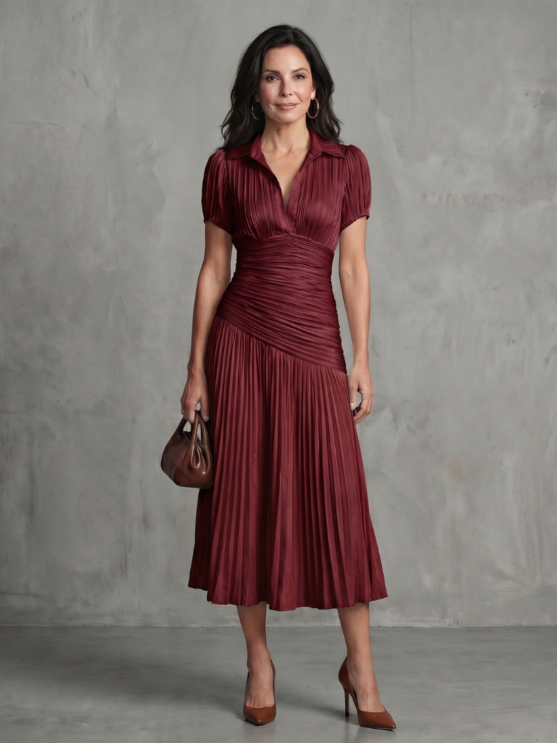 Bernadette | Pleated Waistline Stripe Midi Dress