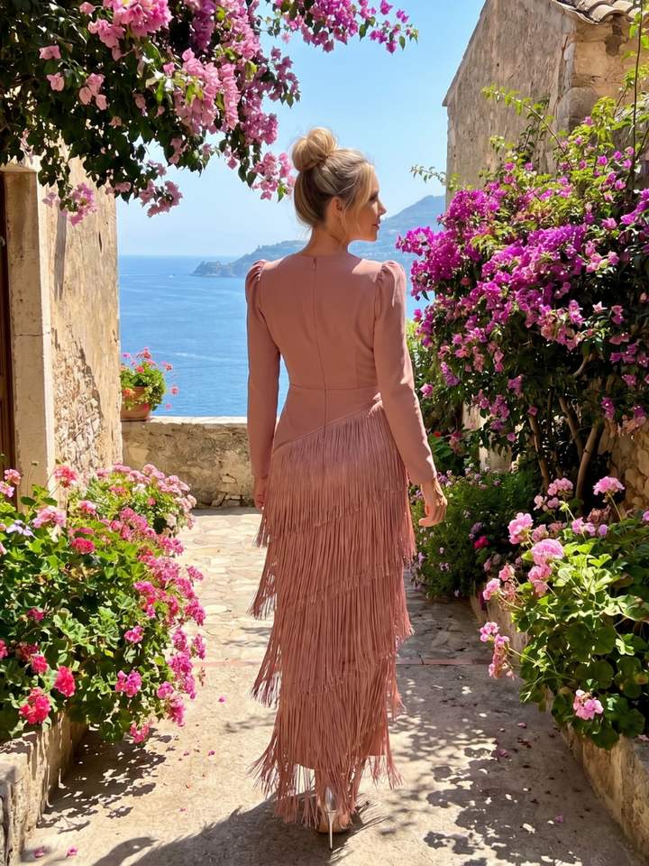 Elisabeth | Long-Sleeve Fringe Midi Dress