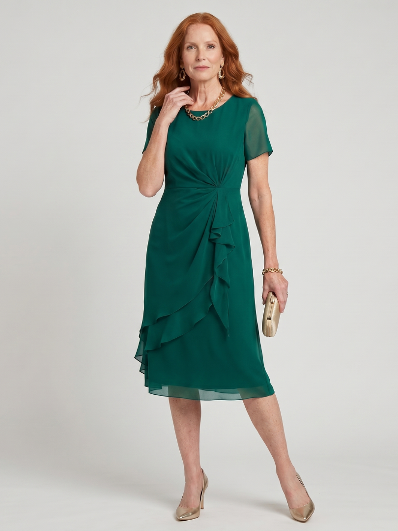 Eira™ | Elegant Midi Dress with Layered Hem & Transparent Sleeves