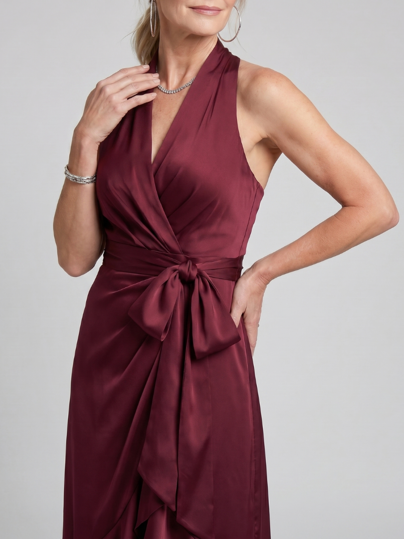 Gloria | Halter Wrap Flowing Evening Dress