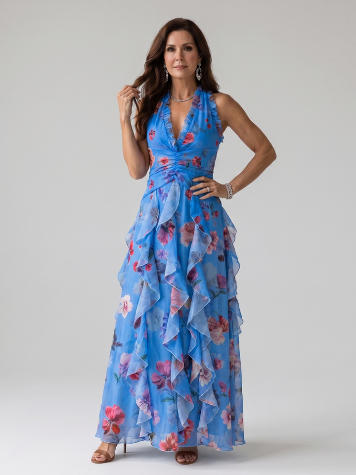 Sage | Halter Neck Floral Maxi Dress