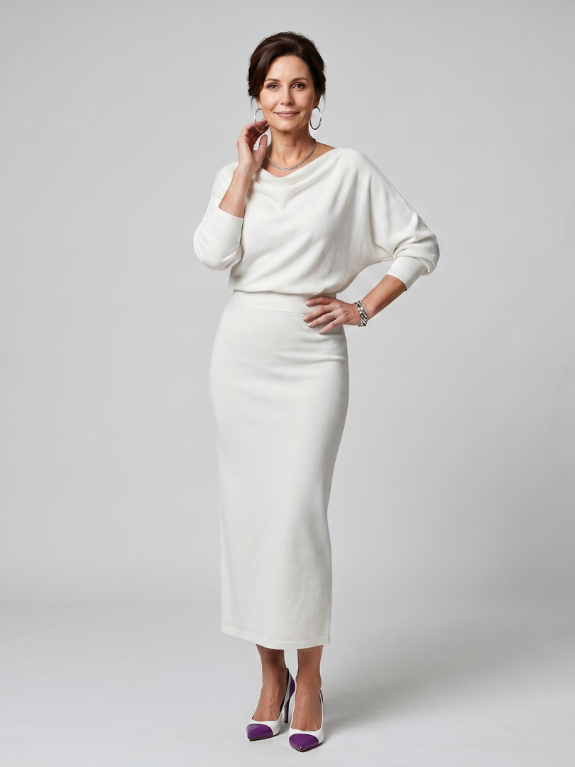Adrienne | Draped Neckline Fitted Midi Dress