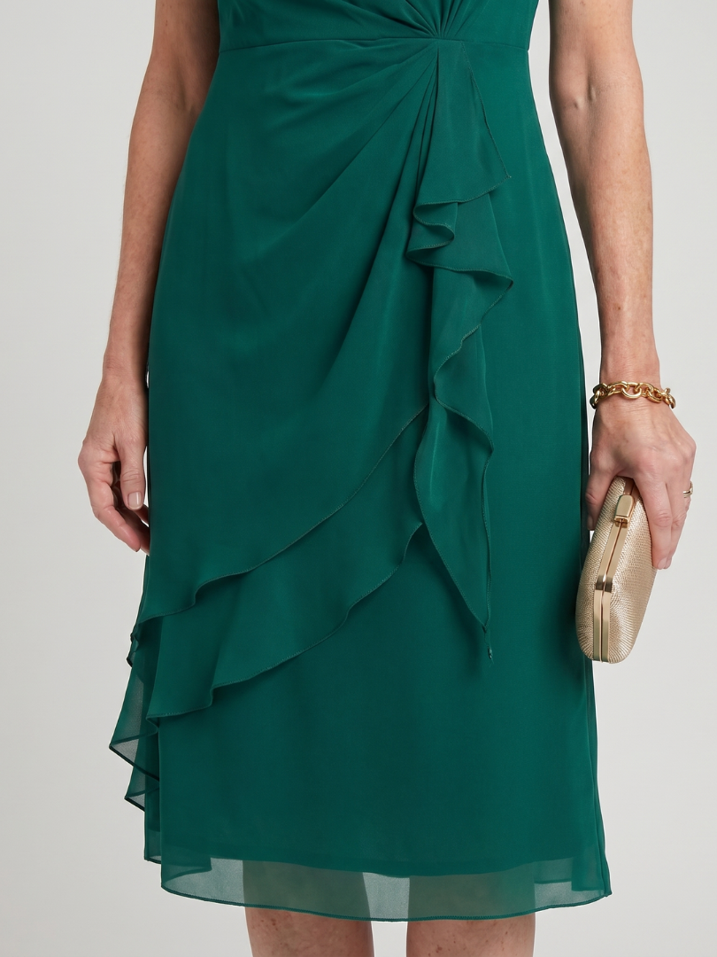 Eira™ | Elegant Midi Dress with Layered Hem & Transparent Sleeves