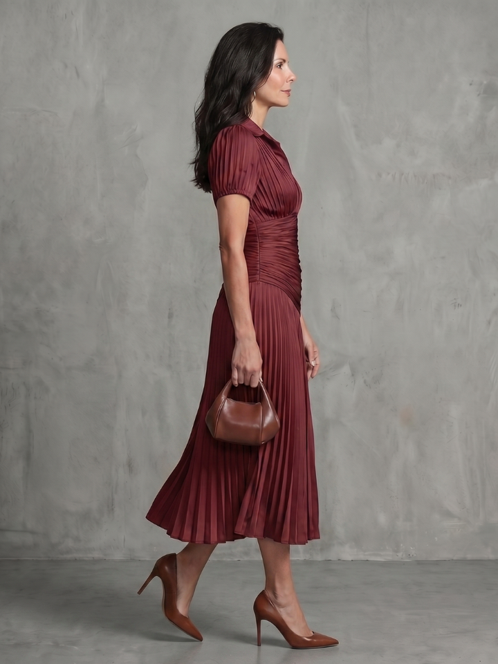 Bernadette | Pleated Waistline Stripe Midi Dress