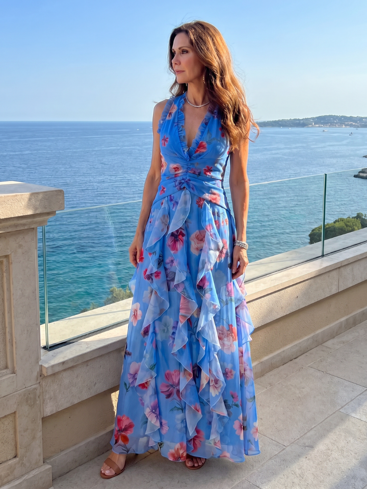 Sage | Halter Neck Floral Maxi Dress