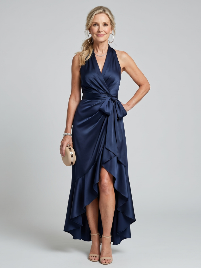 Gloria | Halter Wrap Flowing Evening Dress