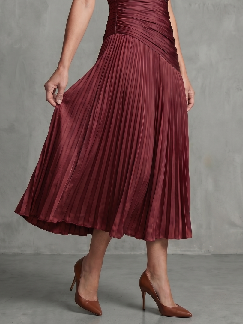 Liliana | Pleated Fine-Stripe Midi Dress