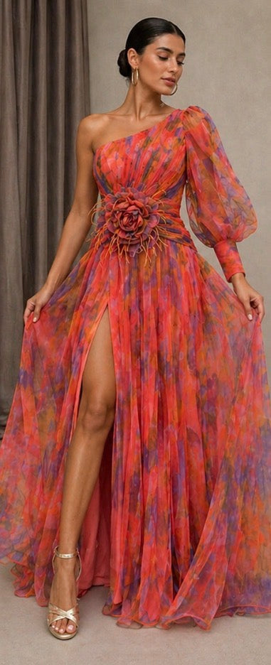 Winona | One-Shoulder Floral Evening Gown