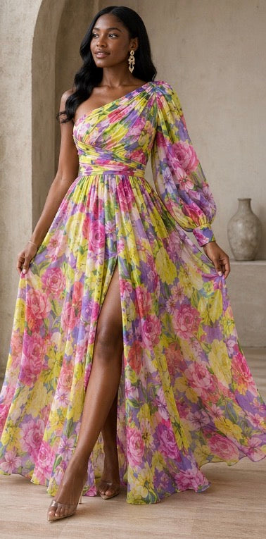 Selah | Floral One-Shoulder Maxi Dress