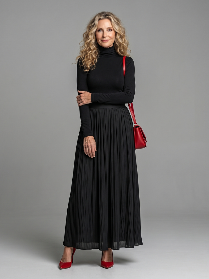 Edith | Flowing Turtleneck Midi Dress