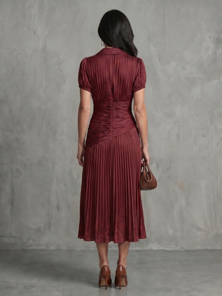 Liliana | Pleated Fine-Stripe Midi Dress