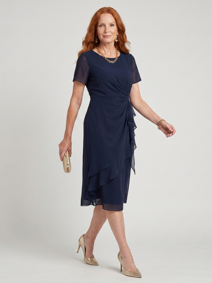 Eira™ | Elegant Midi Dress with Layered Hem & Transparent Sleeves