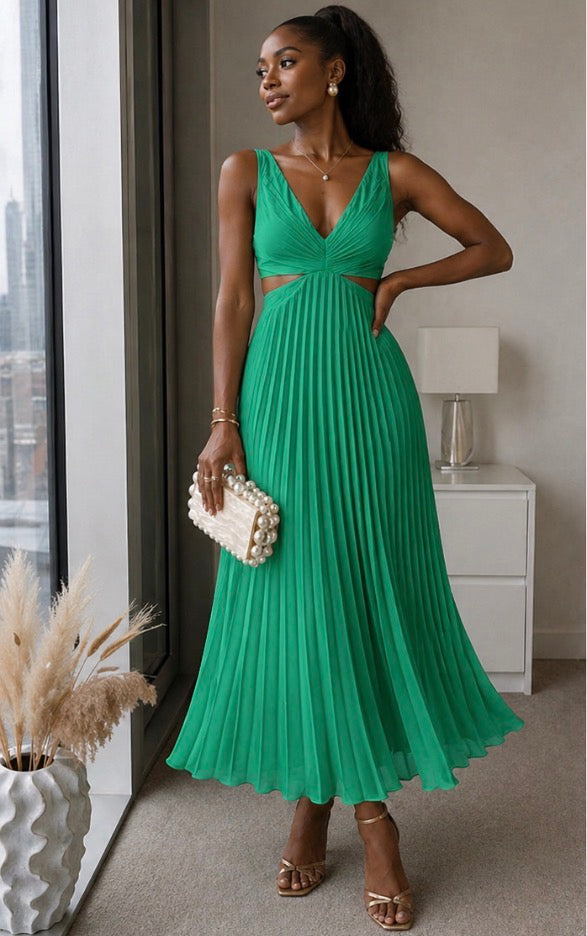 Eliana | Pleated Cutout Maxi Dress
