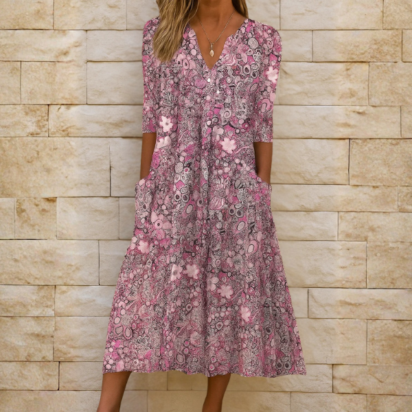 Romi™ | Elegant Print Midi Dress