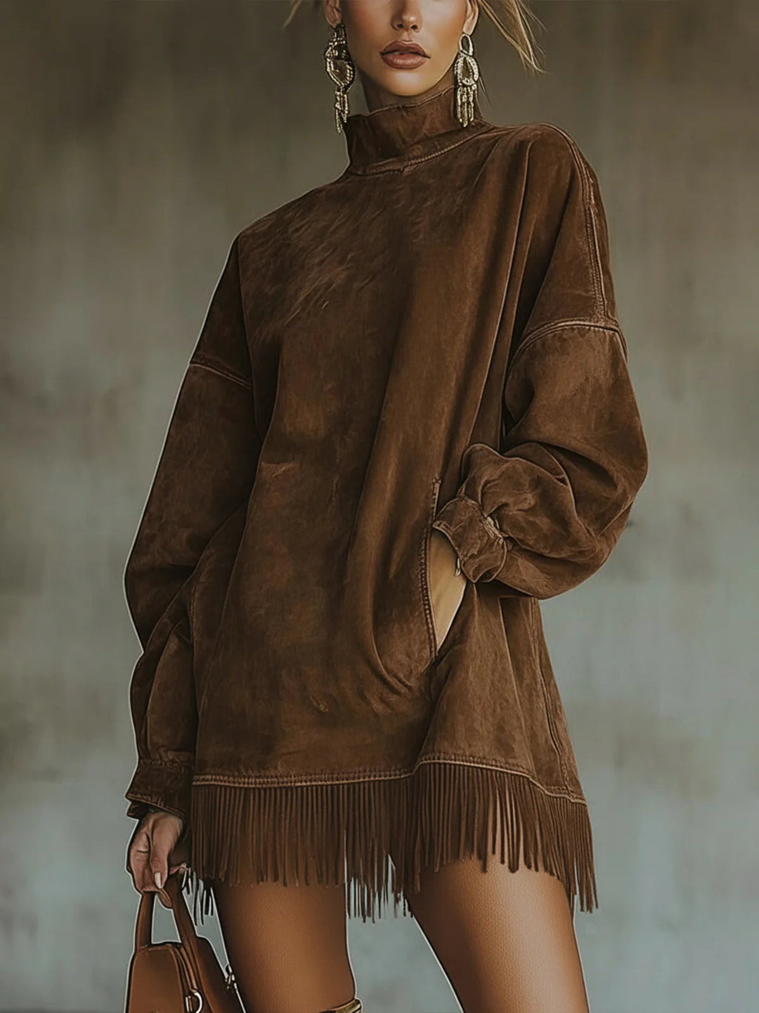 Amalia · High Neck Dress with Fringes
