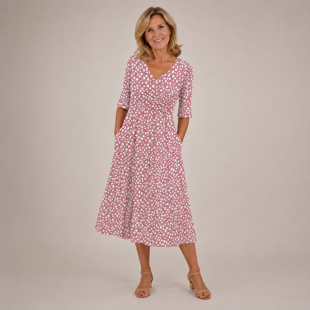 COLETTE | ELEGANT AND FLATTERING MIDI DRESS WITH DOTS FOR THE BELLY