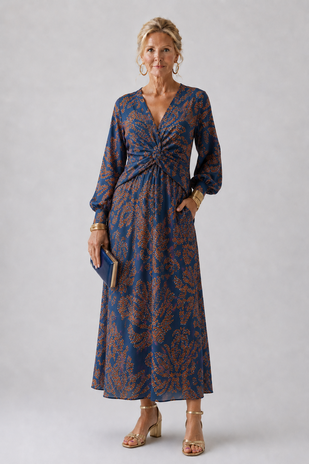 Bridget | Twist-Front Floral Midi Dress