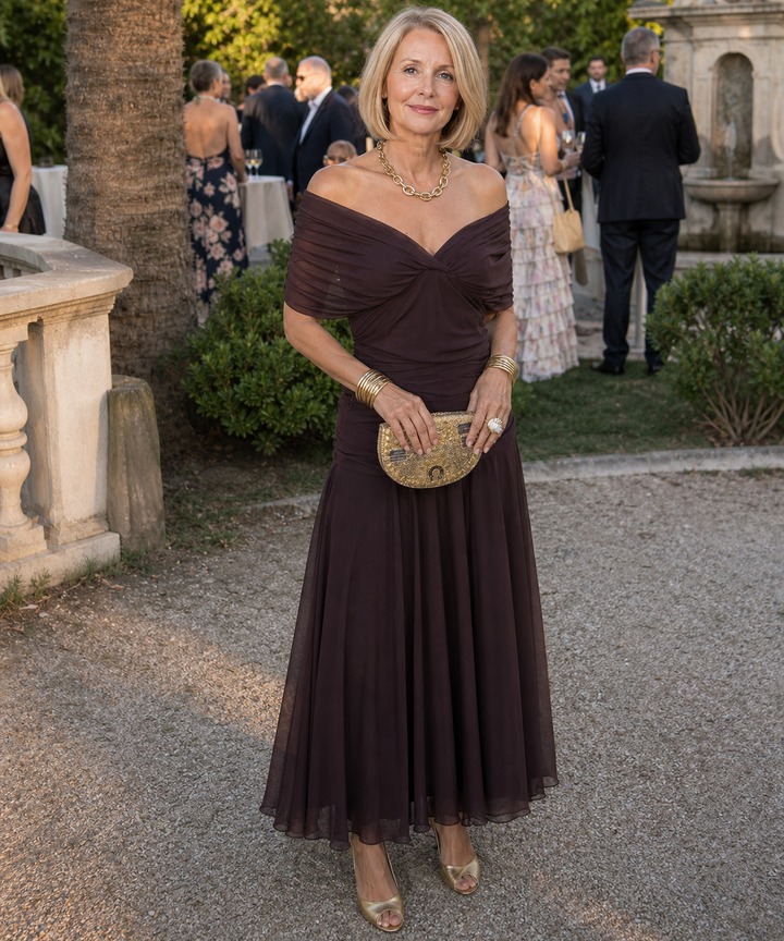 Cassia | Off-Shoulder Flowing Evening Dress