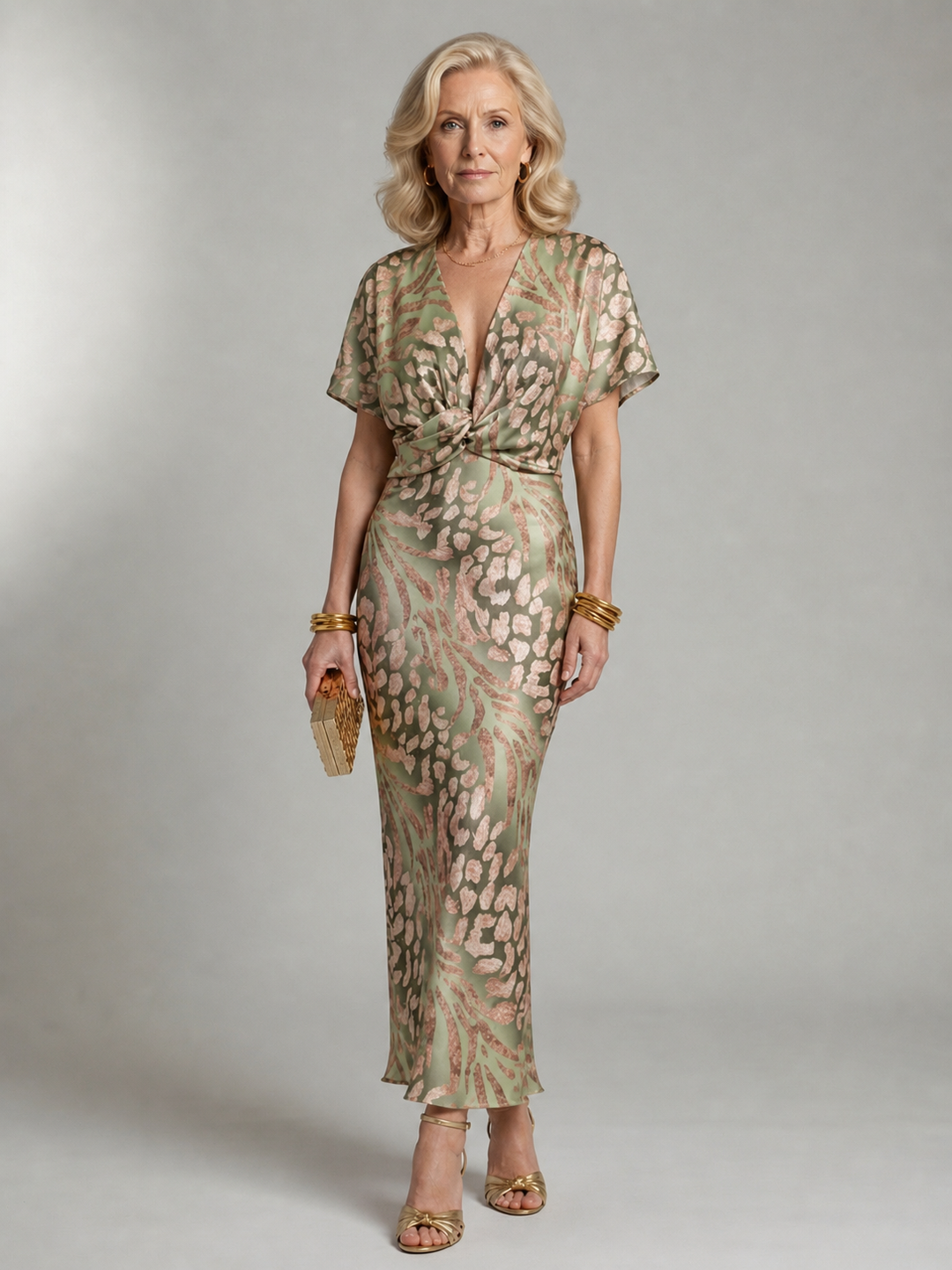 Rhea | Abstract Print Twist-Waist Midi Dress