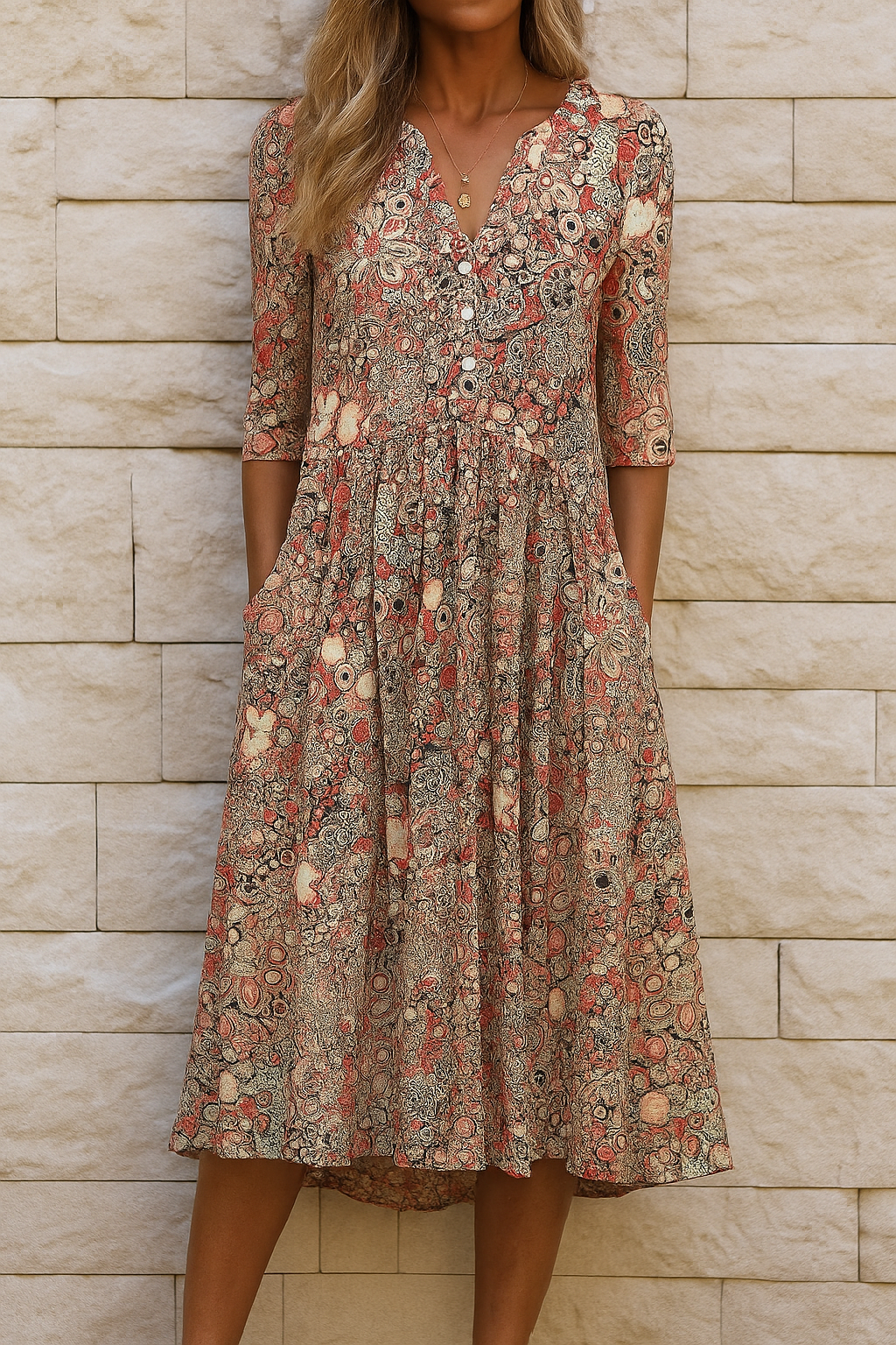 Romi™ | Elegant Print Midi Dress