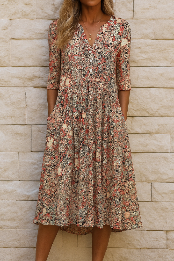 Romi™ | Elegant Print Midi Dress