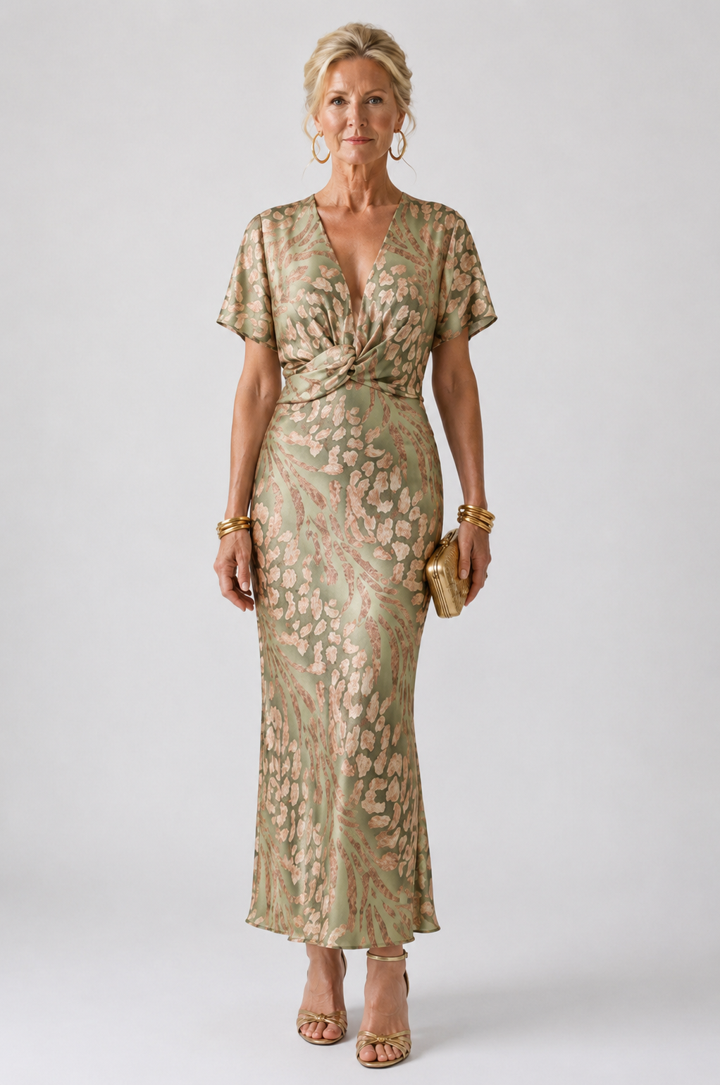 Rhea | Abstract Print Twist-Waist Midi Dress