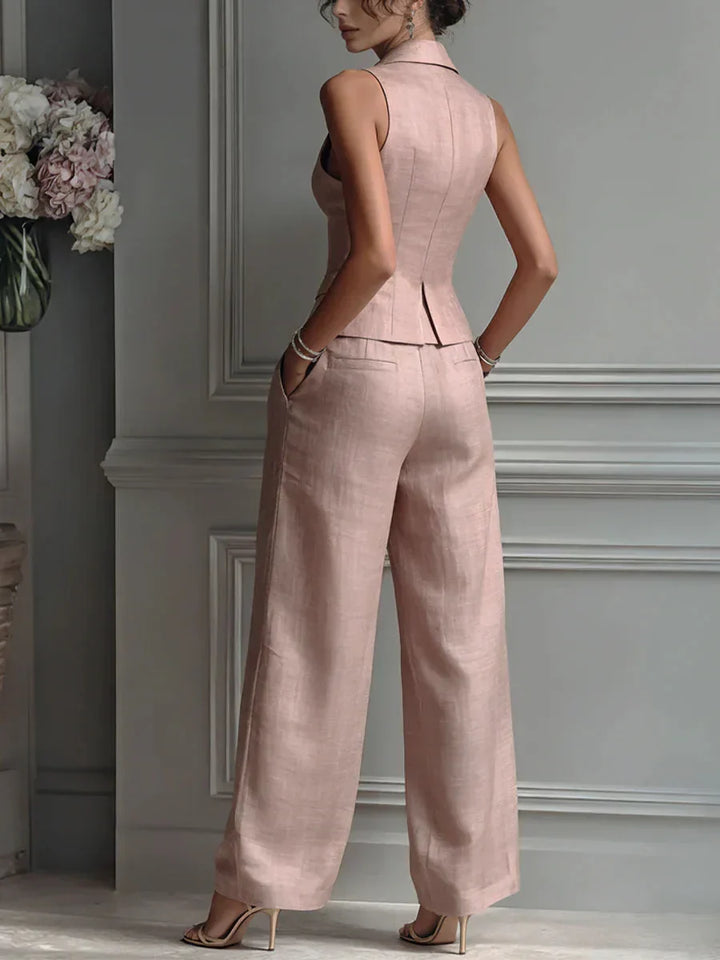Star Buttoned Two-Piece Set with V-Neck