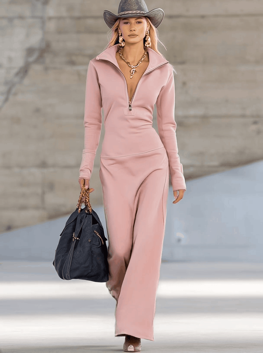 Gaia | Sporty Dress with Zipper and V-Neck