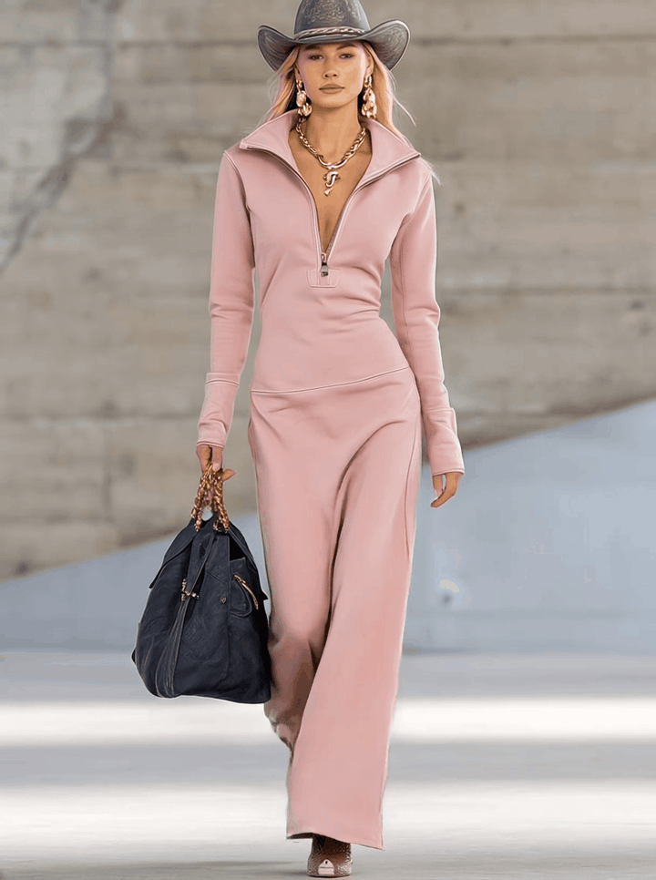 Gaia | Sporty Dress with Zipper and V-Neck