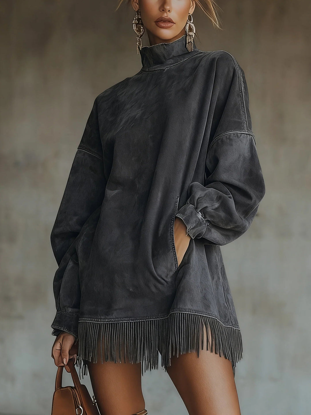 Amalia · High Neck Dress with Fringes