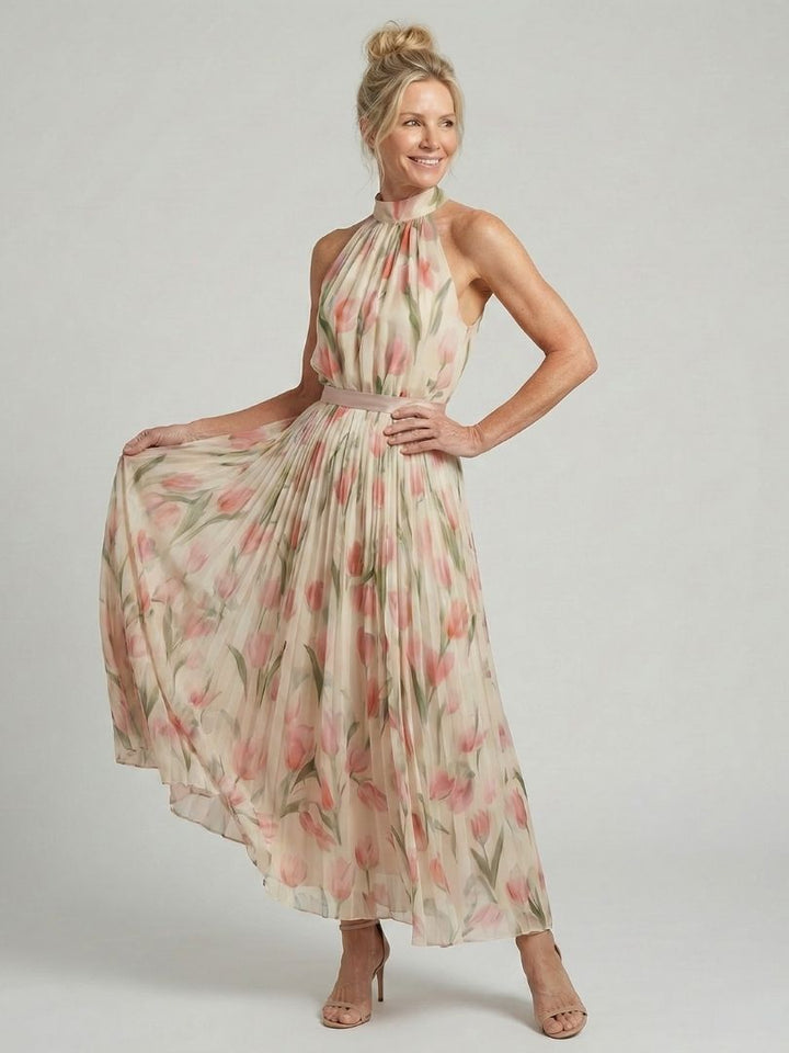 Annette | Pleated Halter Neck Midi Dress