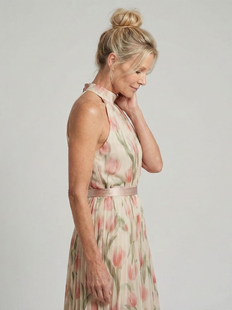 Annette | Pleated Halter Neck Midi Dress
