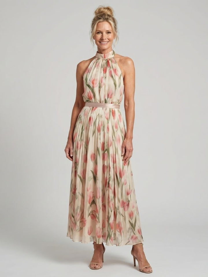 Annette | Pleated Halter Neck Midi Dress