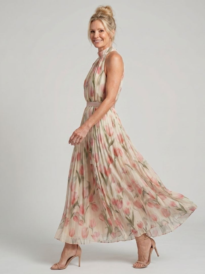 Annette | Pleated Halter Neck Midi Dress
