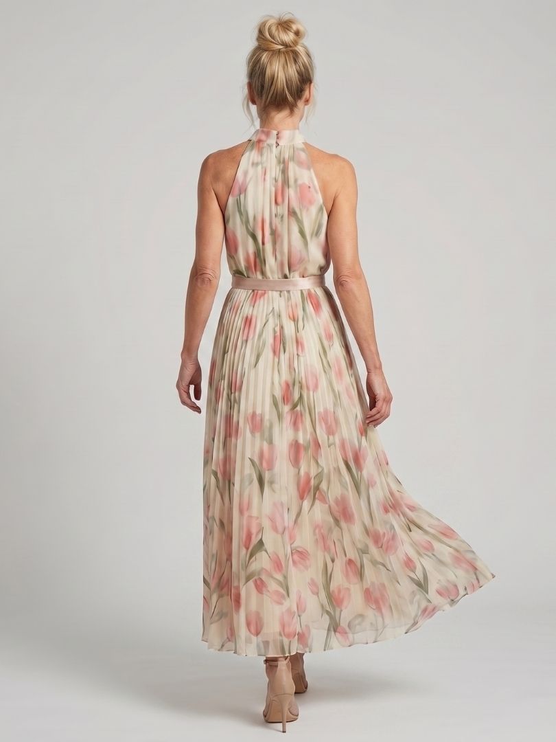Annette | Pleated Halter Neck Midi Dress