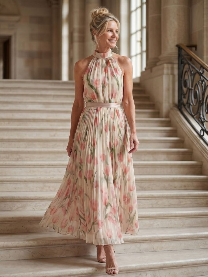 Annette | Pleated Halter Neck Midi Dress