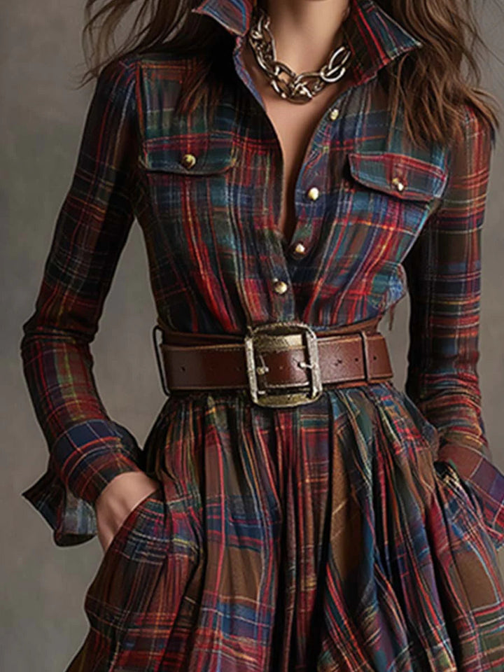 Beatriz™ | Long checkered dress with belt