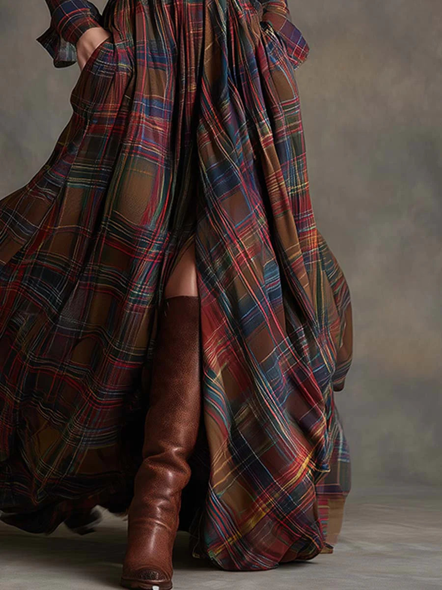 Beatriz™ | Long checkered dress with belt