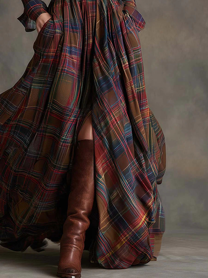 Beatriz™ | Long checkered dress with belt