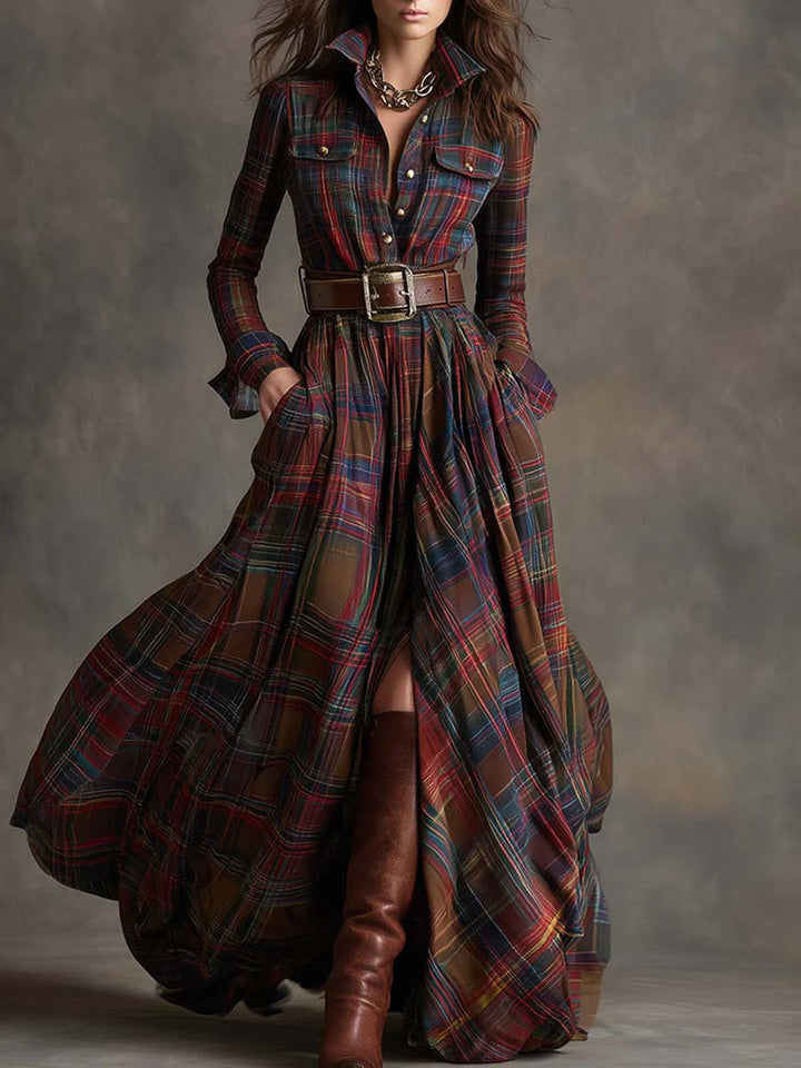 Beatriz™ | Long checkered dress with belt